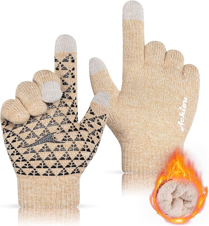 ACHIOU Thicken Touch Screen Knitted Gloves