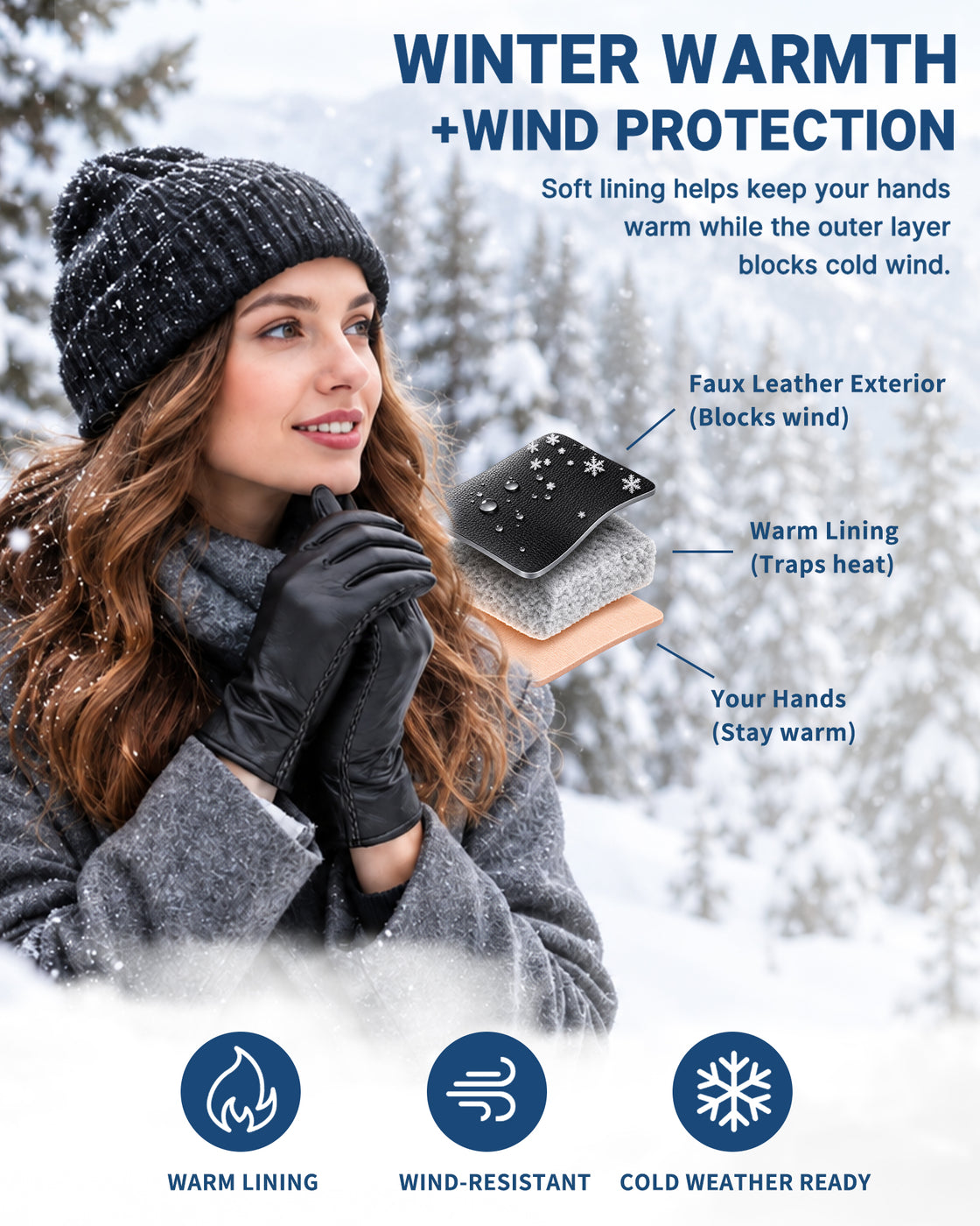 Achiou Women's Winter Gloves, Faux Leather Touchscreen Driving Gloves