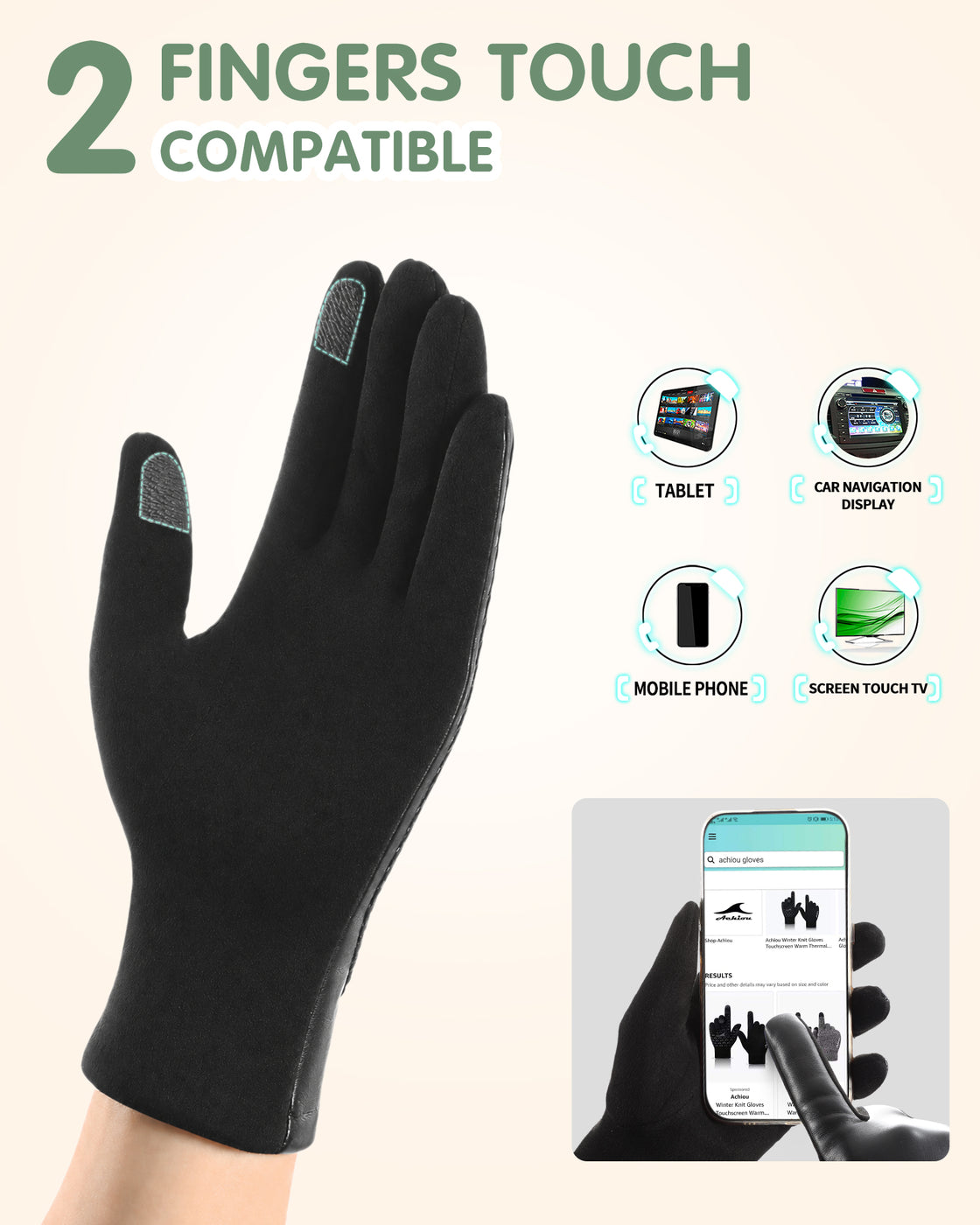 Achiou Faux Leather Gloves for Women, Womens Winter Leather Touchscreen