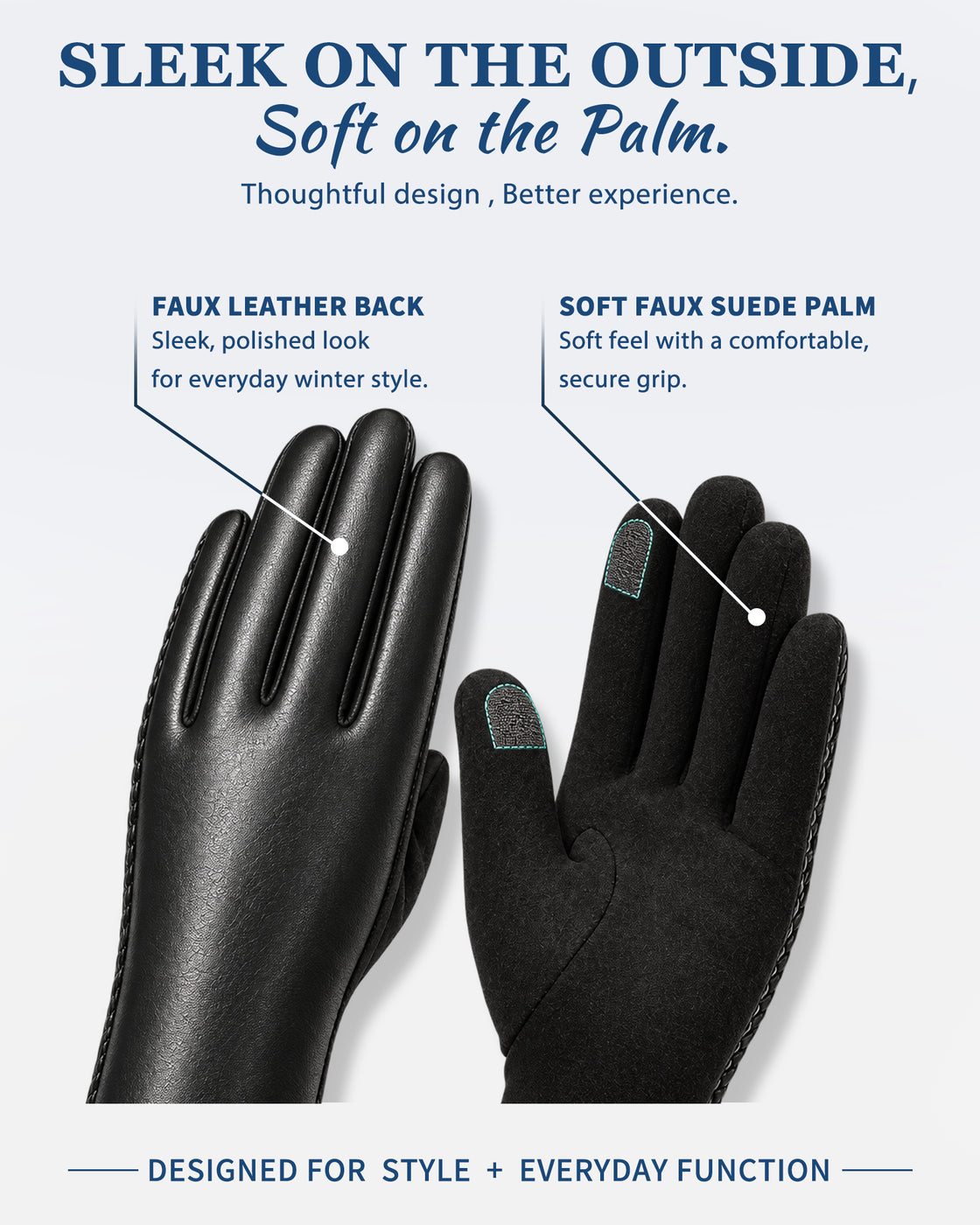 Achiou Women's Winter Gloves, Faux Leather Touchscreen Driving Gloves