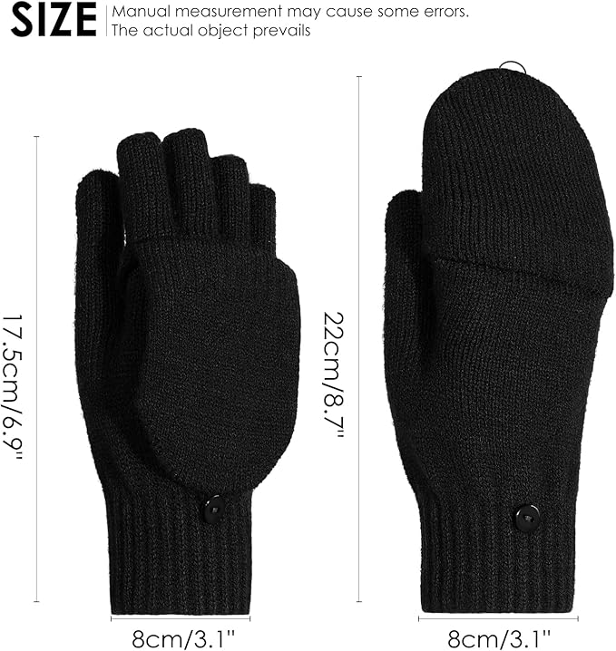 Achiou Convertible Mittens Fingerless Gloves for Men and Women, Thermal Knit Touchscreen Gloves with Flip Cover