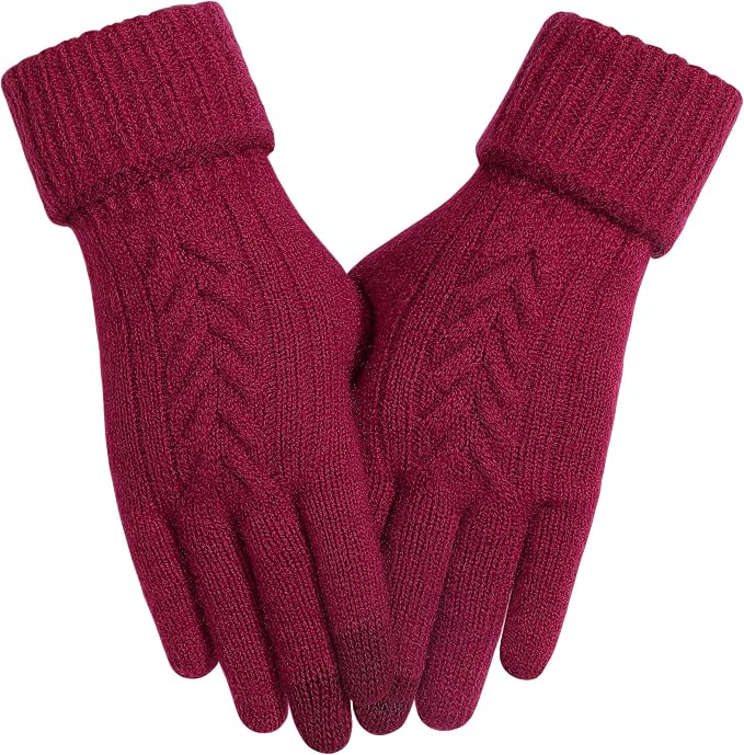 Achiou Women Winter Gloves, Touch Screen Texting Gloves, Elastic Soft Warm Knit Lined, One Size