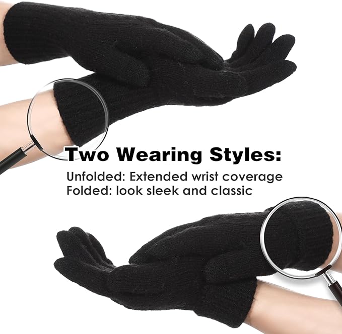 Achiou Women Winter Gloves, Touch Screen Texting Gloves, Elastic Soft Warm Knit Lined, One Size
