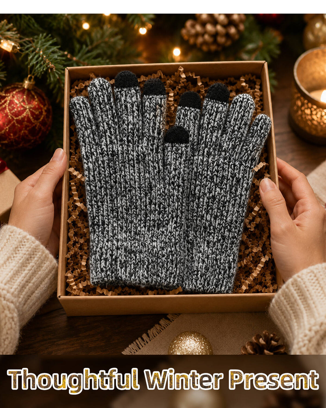 Achiou Winter Gloves for Men Women, Thermal Fleece Lined Touchscreen Knit