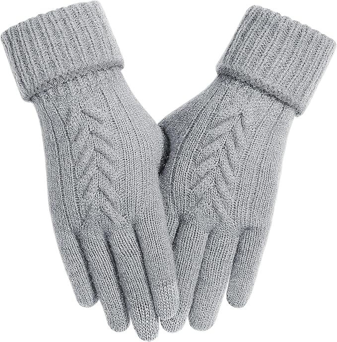Achiou Women Winter Gloves, Touch Screen Texting Gloves, Elastic Soft Warm Knit Lined, One Size