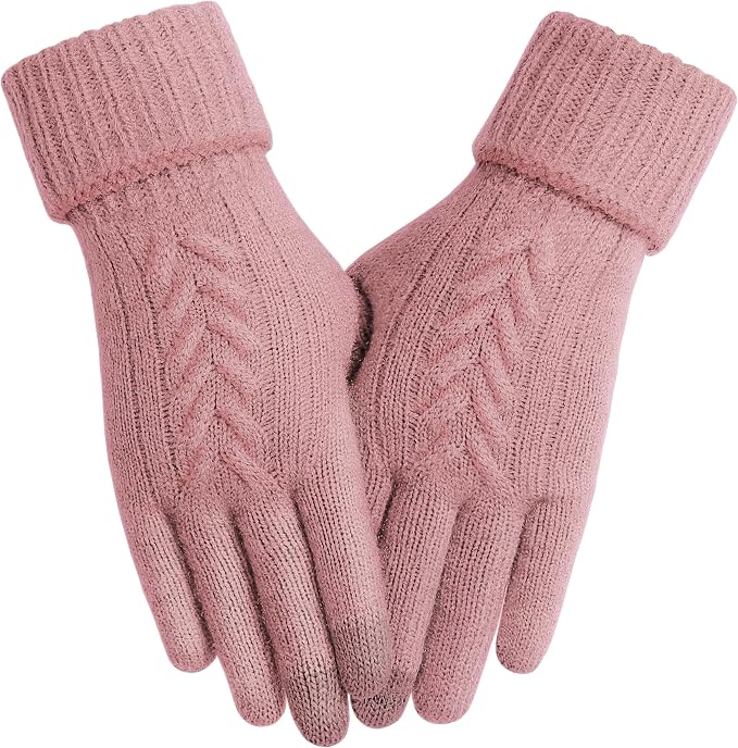 Achiou Women Winter Gloves, Touch Screen Texting Gloves, Elastic Soft Warm Knit Lined, One Size