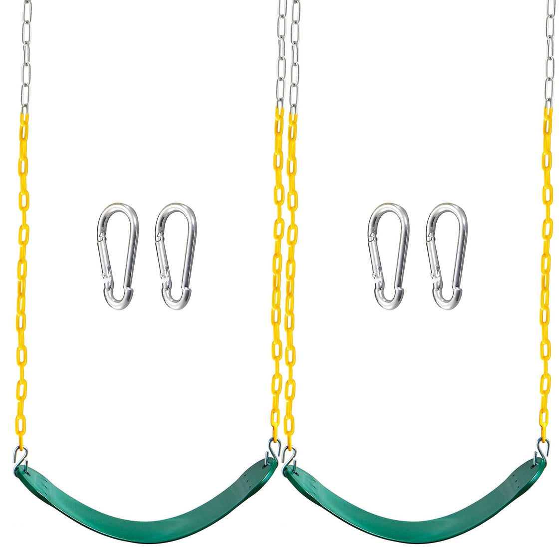 ACHIOU 2 Pack Green Swing Seats Heavy Duty, with 66" Chain Accessories Replacement with Snap Hooks for Kids Outdoor Play Playground, Trees, Swing Set