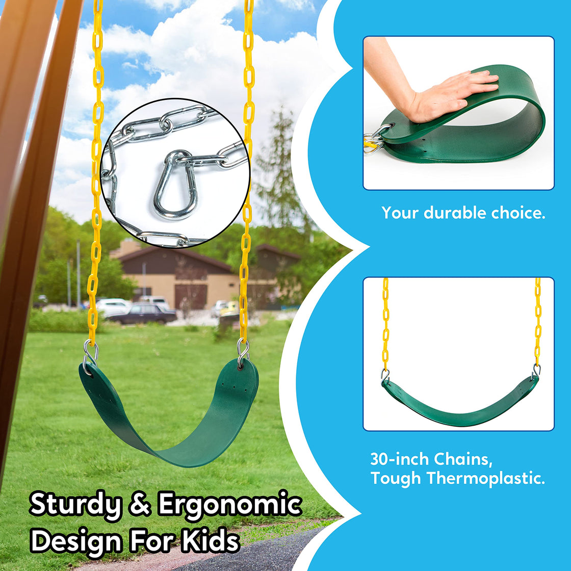 Tree Chain Swing ACHIOU 2 Pack Green Swing Seats Heavy Duty, with 66