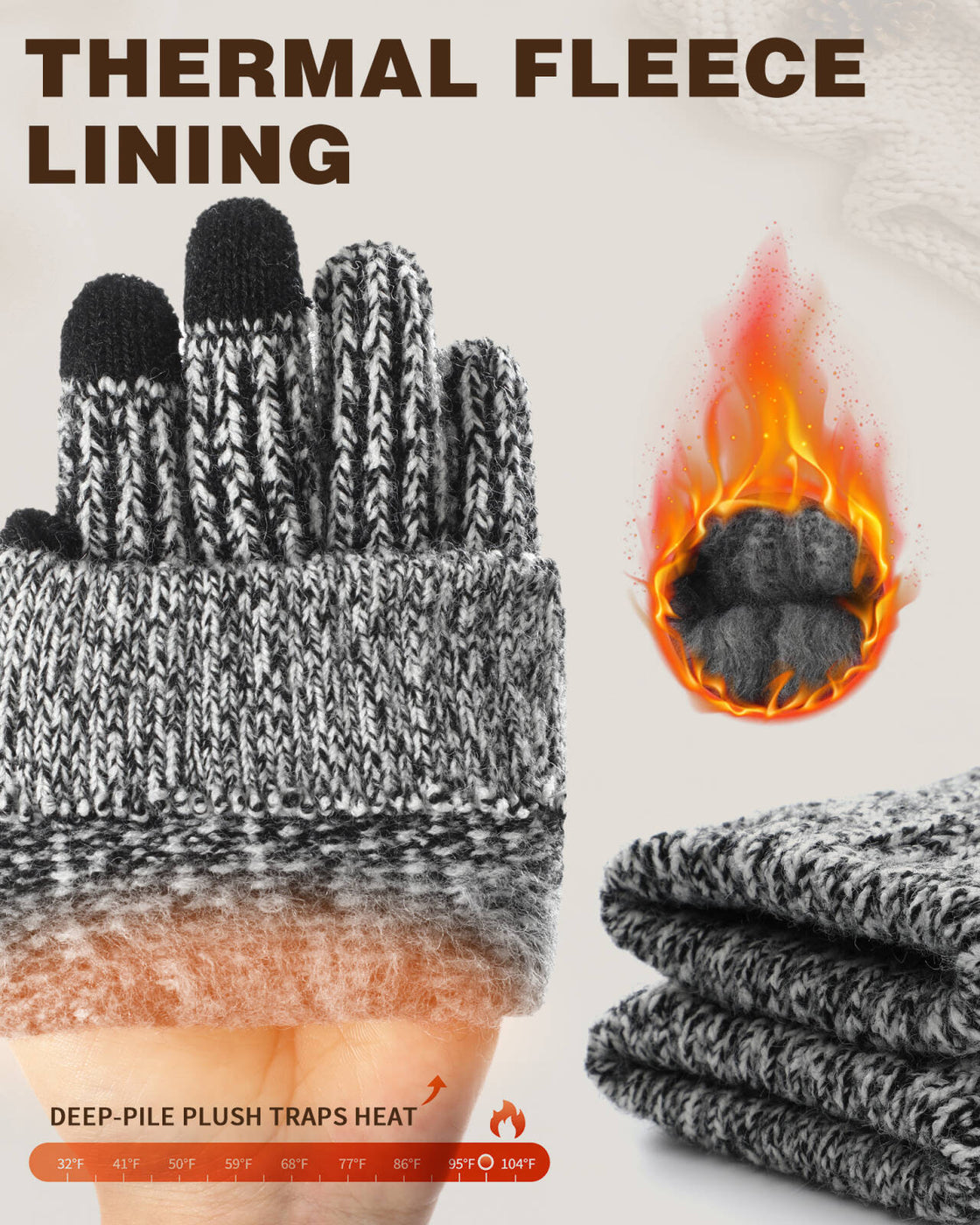 Achiou Winter Gloves for Men Women, Thermal Fleece Lined Touchscreen Knit