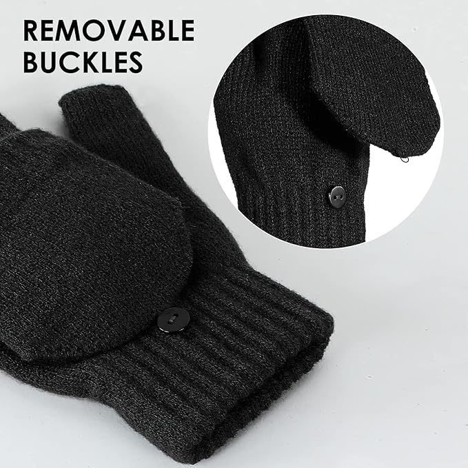 Achiou Convertible Mittens Fingerless Gloves for Men and Women, Thermal Knit Touchscreen Gloves with Flip Cover