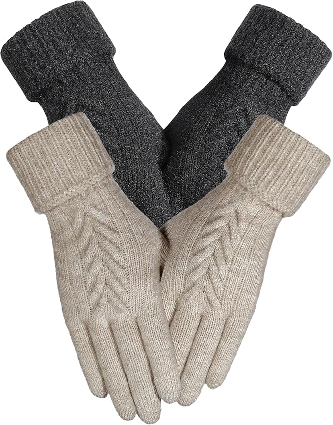 Achiou Women Winter Gloves, Touch Screen Texting Gloves, Elastic Soft Warm Knit Lined, One Size