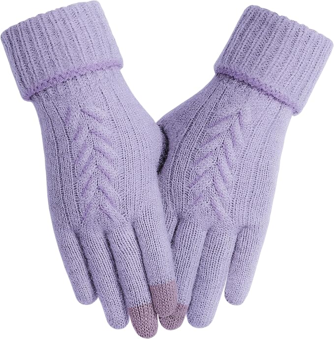 Achiou Women Winter Gloves, Touch Screen Texting Gloves, Elastic Soft Warm Knit Lined, One Size