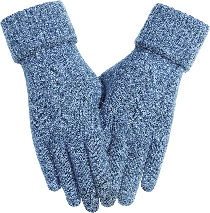 Achiou Women Winter Gloves, Touch Screen Texting Gloves, Elastic Soft Warm Knit Lined, One Size