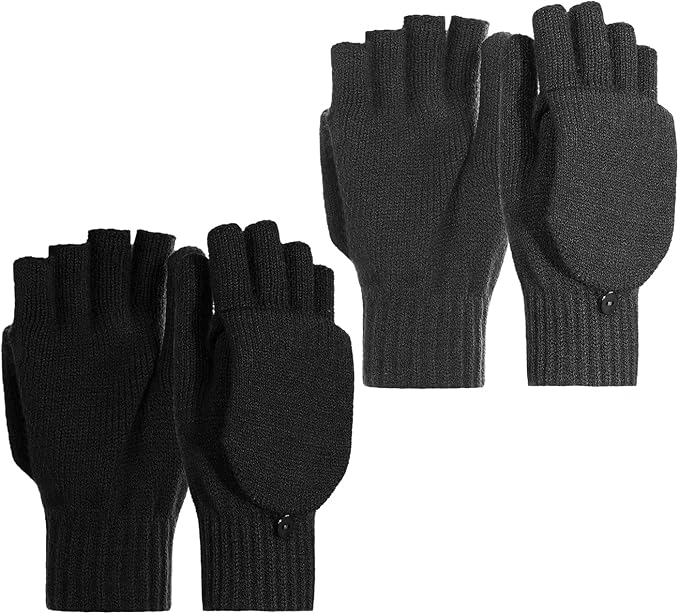Achiou Convertible Mittens Fingerless Gloves for Men and Women, Thermal Knit Touchscreen Gloves with Flip Cover