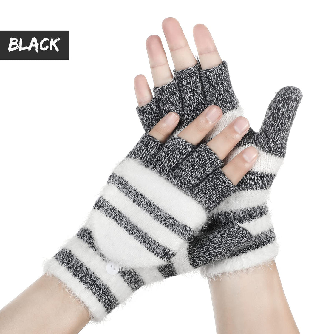 Winter Fingerless Gloves for Women, Warm Convertible Clamshell Mitten –  Achiou