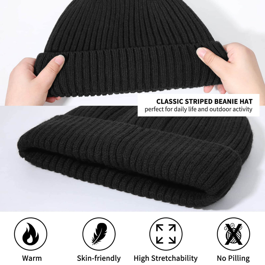 Achiou Cuffed Beanie Daily Winter Warm Knit Hat