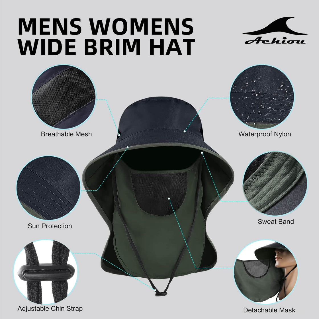 icolor Sun Cap Fishing Hats, Outdoor UPF 50+ Quick Dry Wide Brim