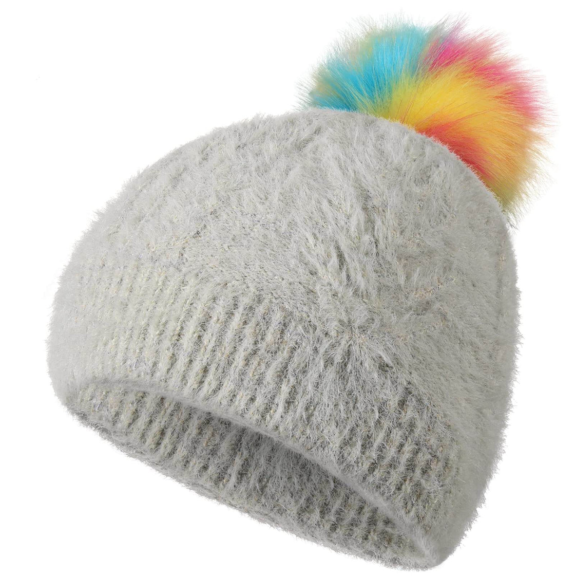 Glittery Pompom Hat - Gray/unicorn - Kids