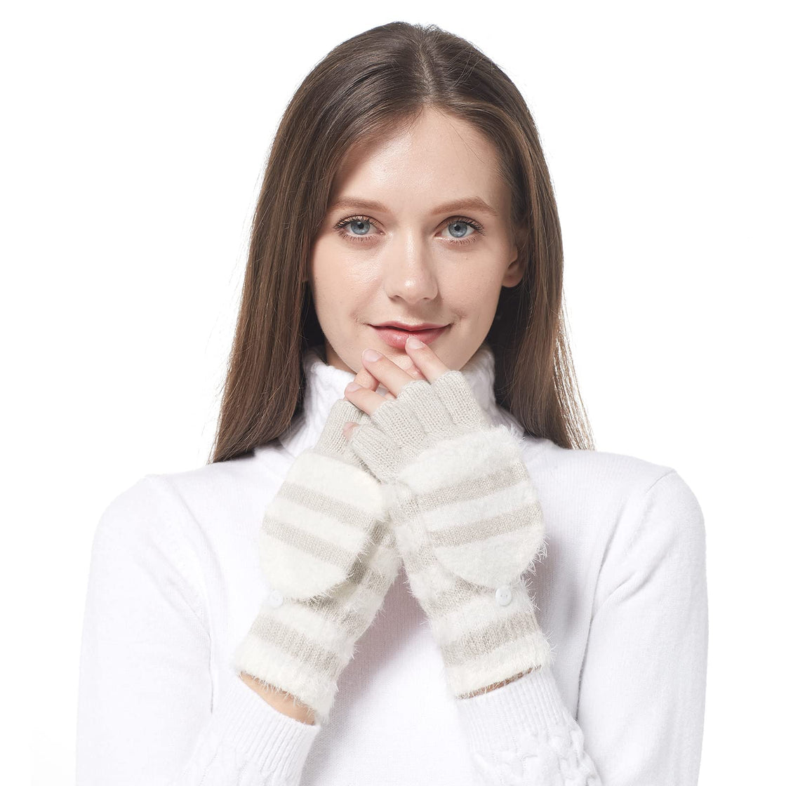 Winter Fingerless Gloves for Women, Warm Convertible Clamshell Mitten –  Achiou