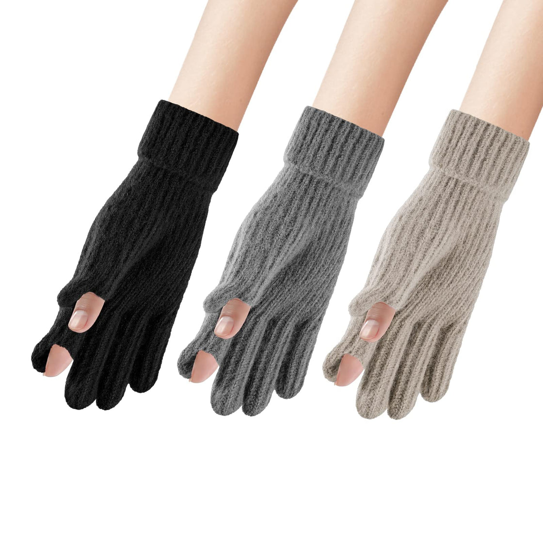 Winter Knit Gloves for Men Women, Touch Screen Texting Gloves, Warm Knitted Glove for Outdoor Soft Elastic Lining