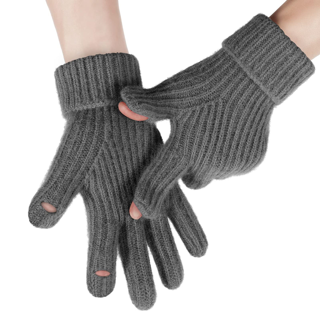 Winter Knit Gloves for Men Women, Touch Screen Texting Gloves, Warm Knitted Glove for Outdoor Soft Elastic Lining