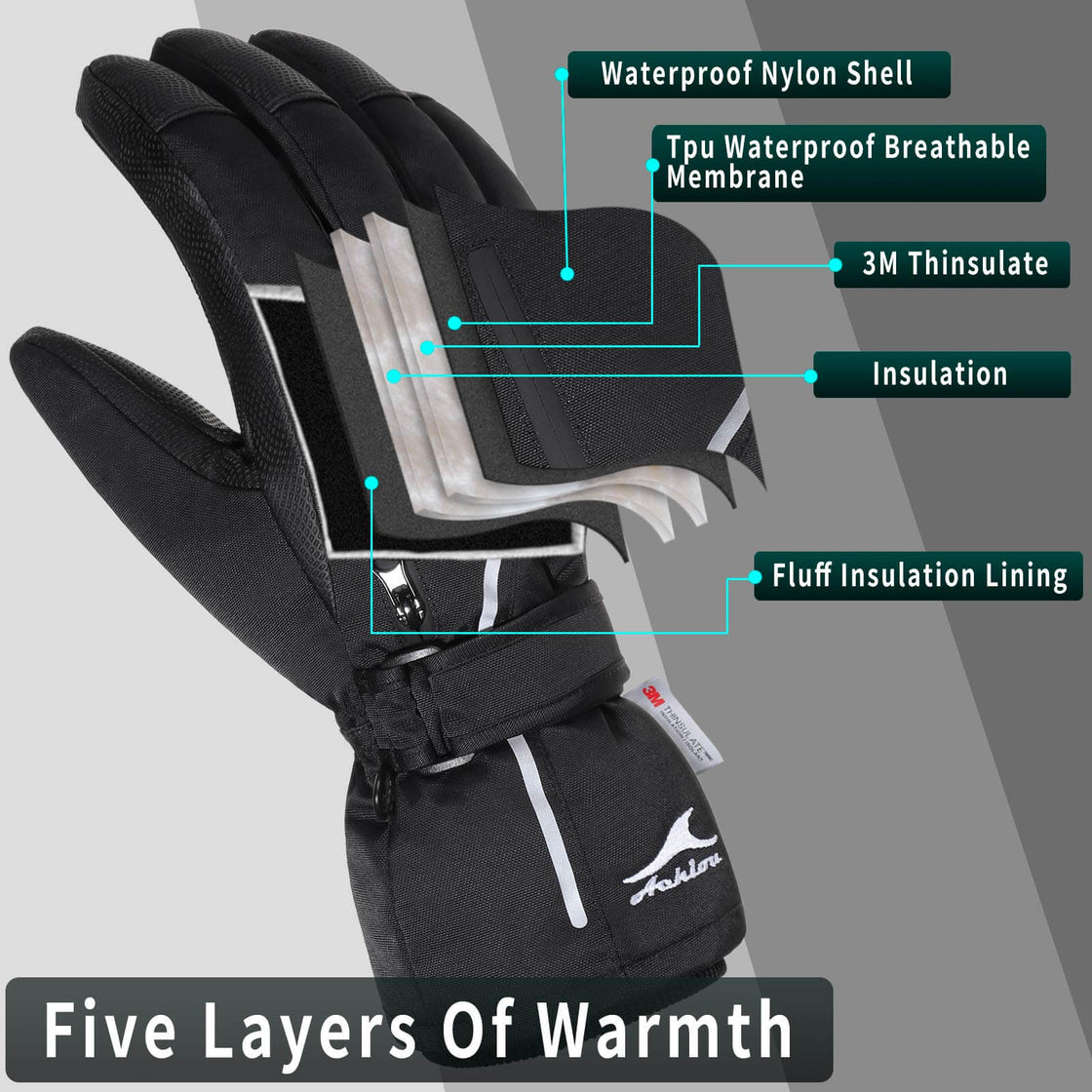 Achiou Snow Gloves Touchscreen Winter Warm