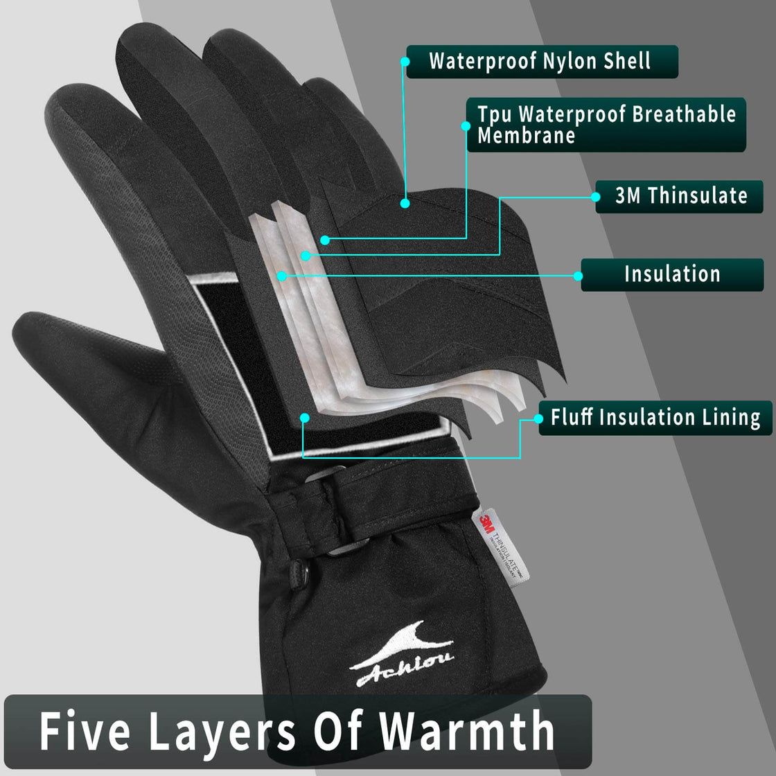 Achiou Ski Gloves 3M Thinsulate