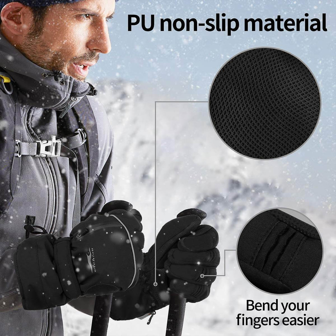 Achiou Winter Ski Gloves Waterproof Warm Touchscreen