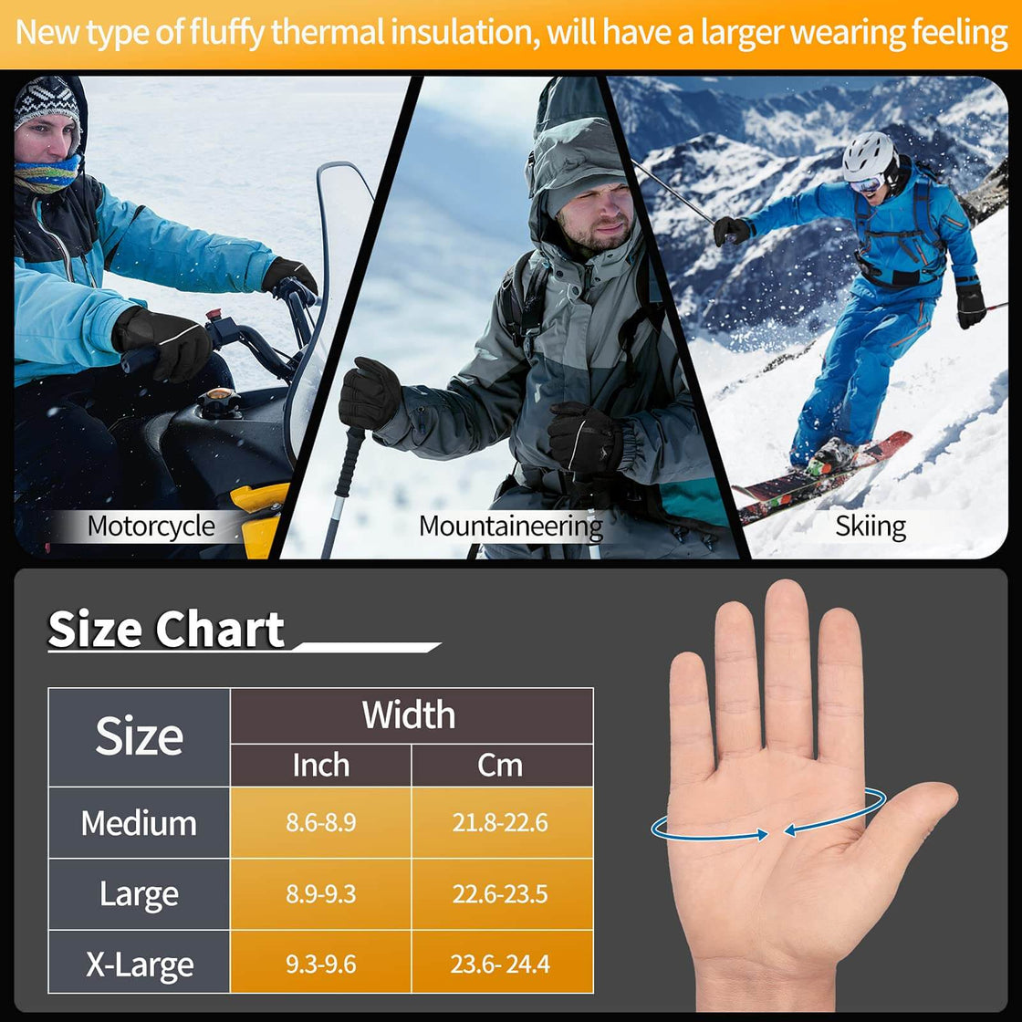Achiou Winter Ski Gloves Waterproof Warm Touchscreen