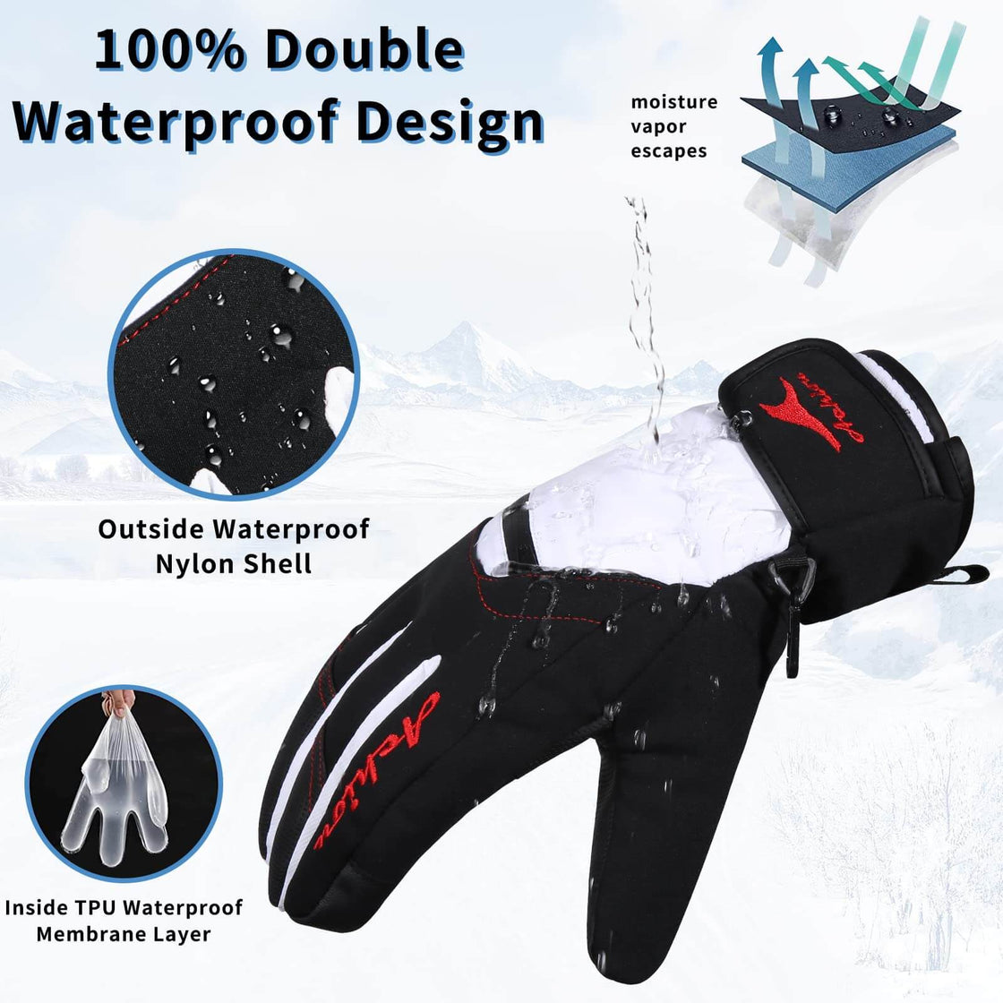 Achiou Winter Snow Ski Gloves