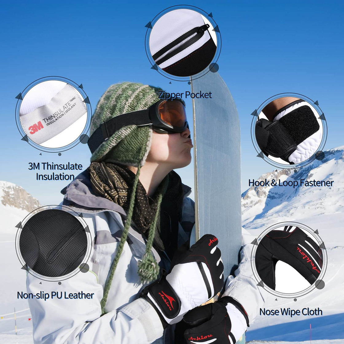 Achiou Winter Snow Ski Gloves