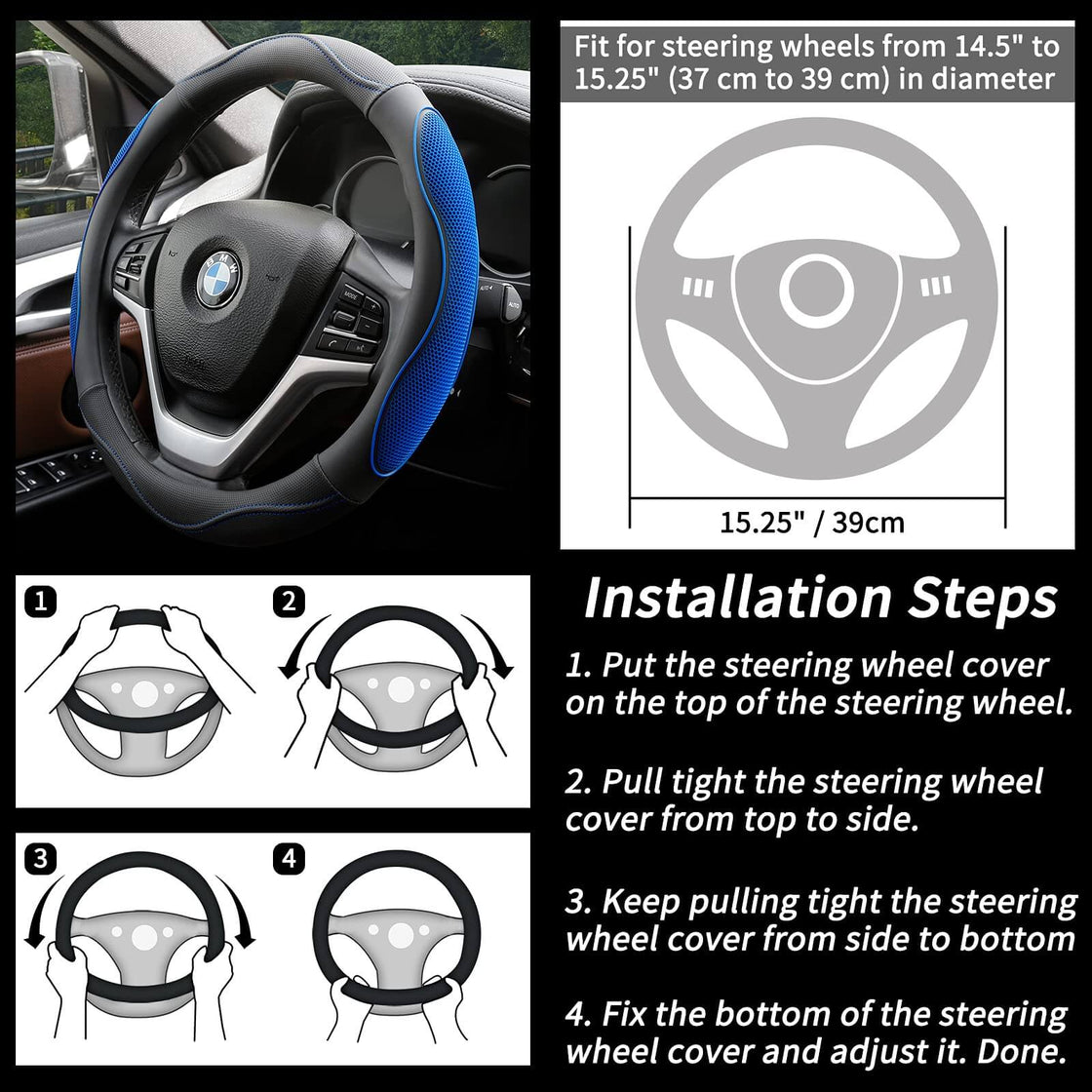 Achiou Car Steering Wheel Cover Comfortable and Breathable