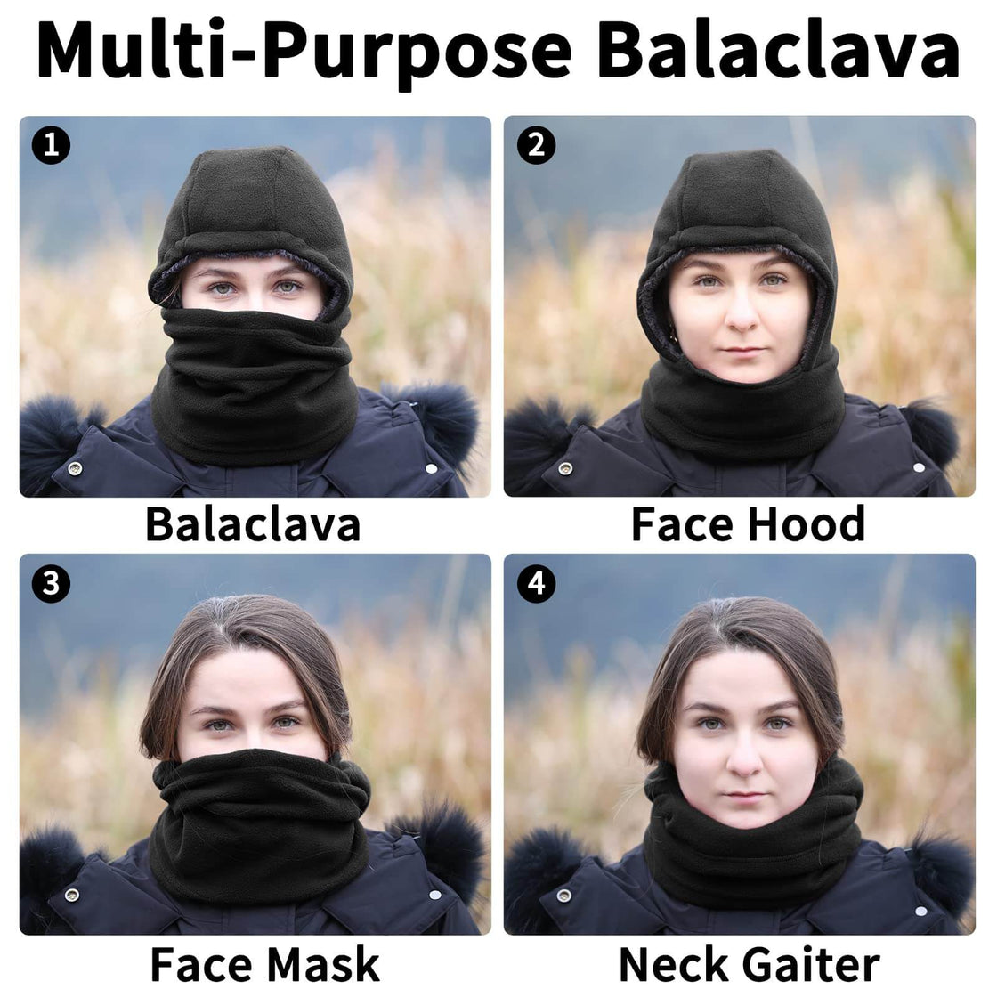 Achiou Winter Balaclava Thermal Face Cover Hat Cap