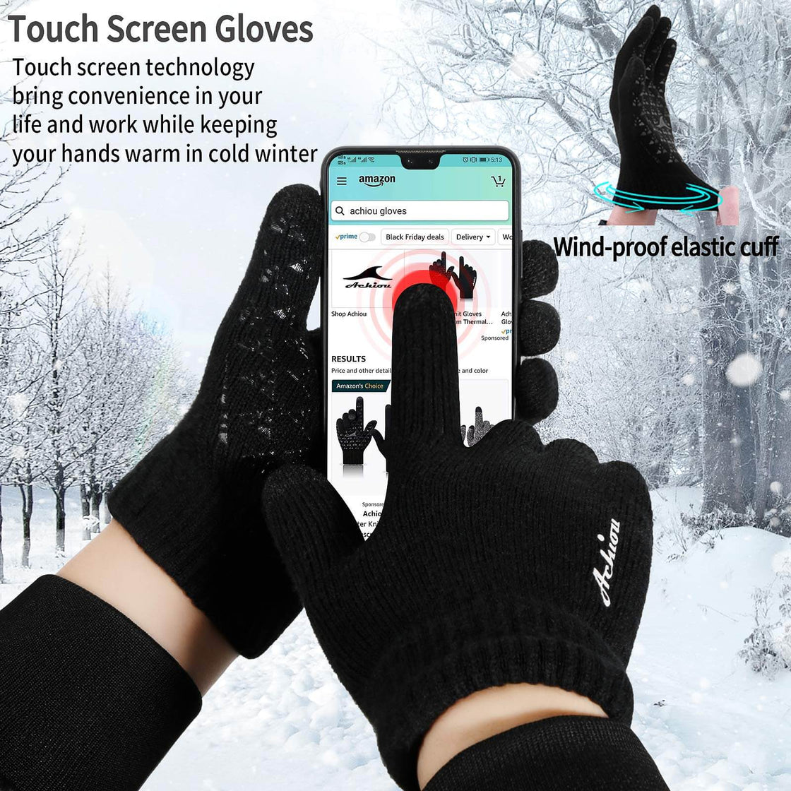 Achiou Thicken Touch Screen Gloves