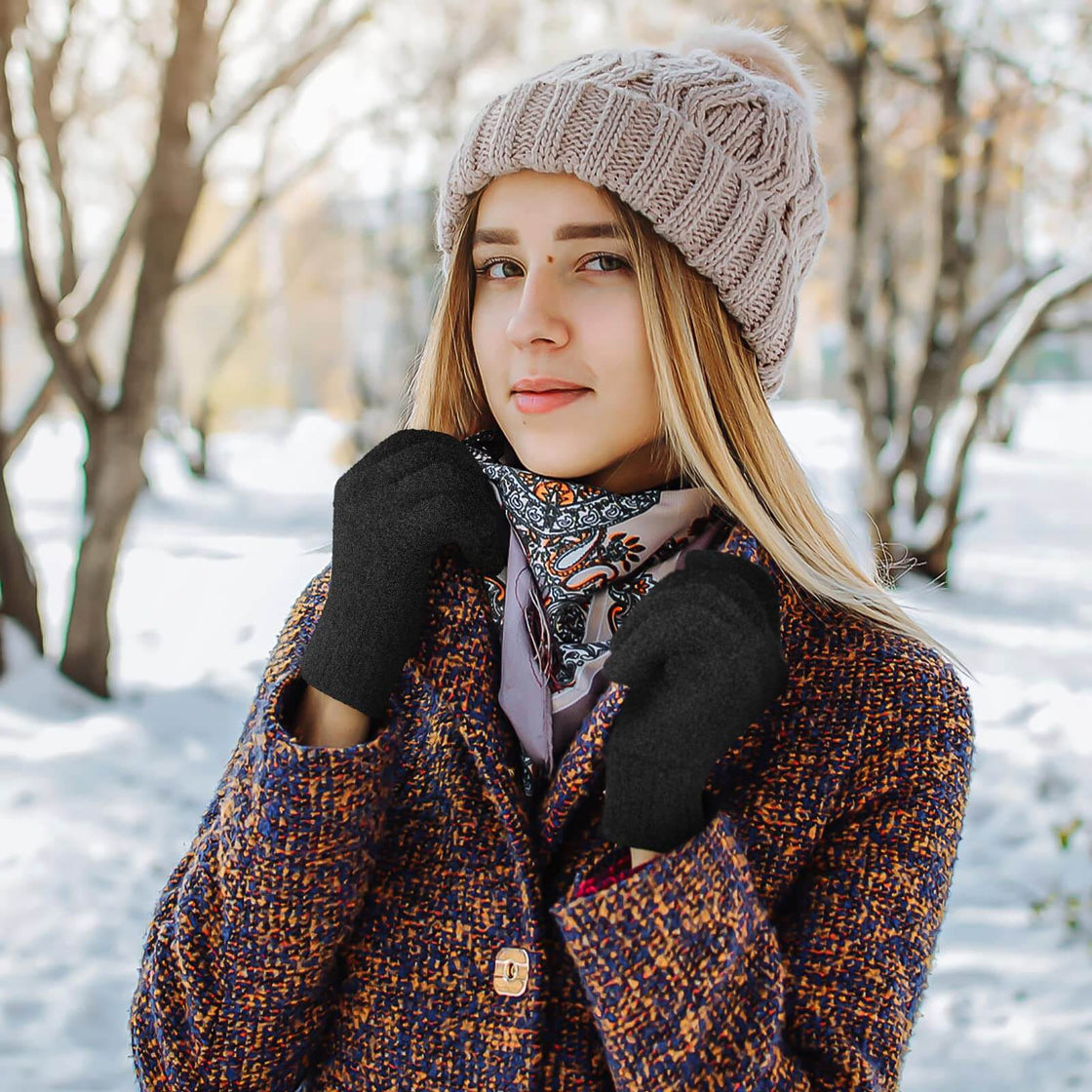 Achiou Winter Touchscreen Gloves Knit